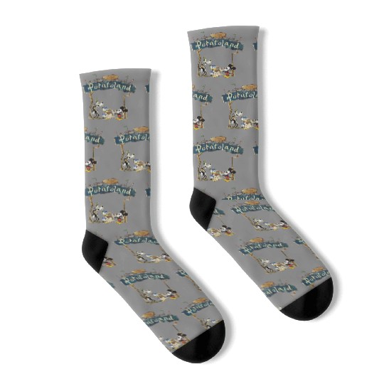 Mickey Goofy Donald Welcome To Potatoland Socks, Disney Mickey and Friends Matching Socks