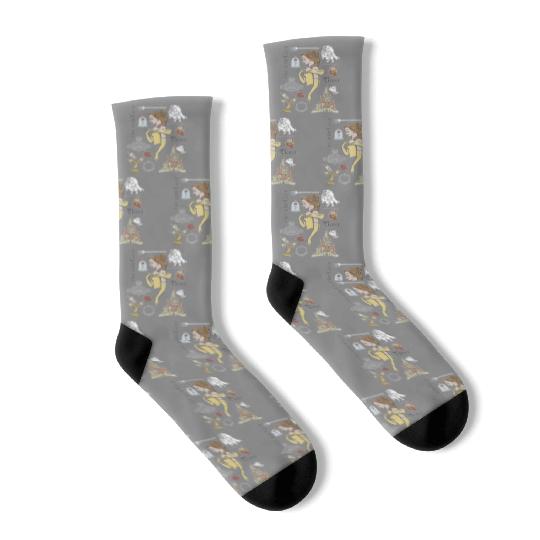 Disney Beauty And The Beast Characters Sketched Socks, Magic Kingdom Socks