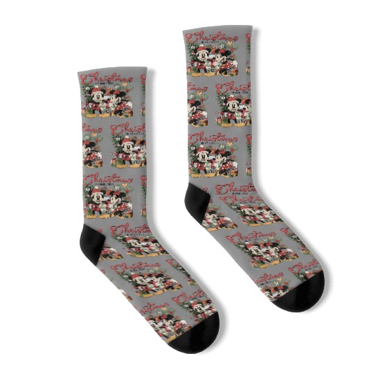 Vintage Disney Christmas On Main Street Socks, Minnie Mickey's Very
