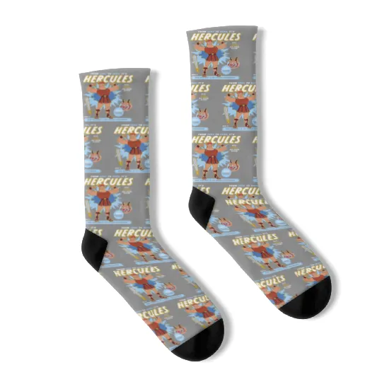 Vintage Disney Hercules Action Figure Poster Socks