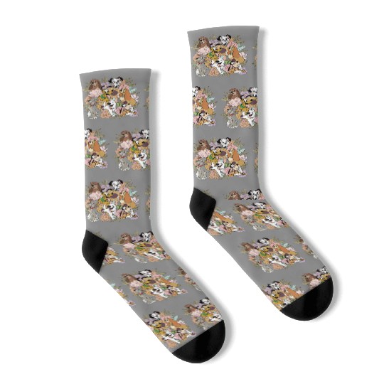 Vintage Floral Disney Dogs Socks, Disney Dog Characters Socks, Dog Lovers Gift