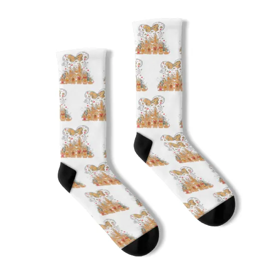 Gingerbread Disney Socks, Gingerbread Mickey Socks, Mickey and Friends Christmas Socks, Disney Castle Socks