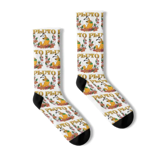Pluto Dog Disney Floral Socks, Retro Pluto Socks, Disney Pluto Socks, Disney Animal Kingdom Socks