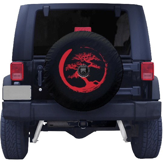 Zen Bonsai Tree in Enso Circle (red) Spare Tire Covers