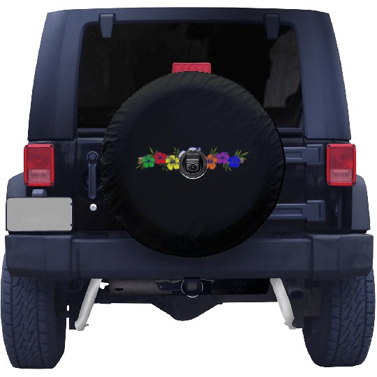 Colorful Hibiscus Flowers and Bamboo Shoot Spare Tire Covers