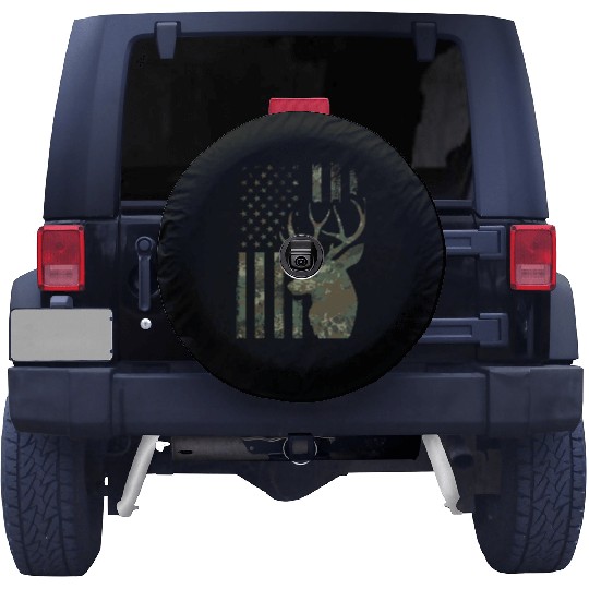 Camo American Flag Buck Hunting Gift For Elk Deer Spare Tire Covers