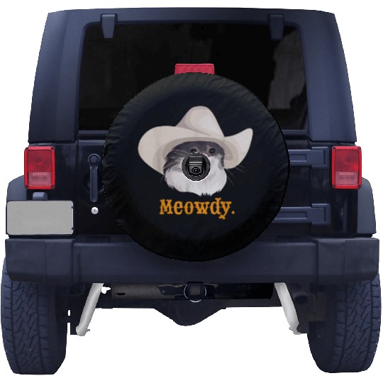 Meowdy Sad Cat Wearing a Cowboy Hat Meme Spare Tire Covers
