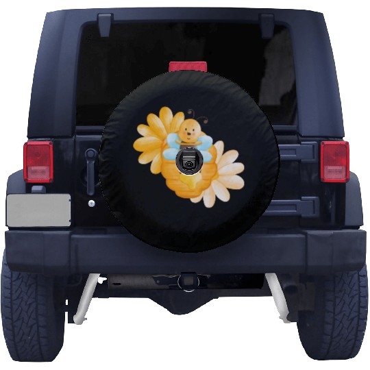 Cute Bee With Flowers And Honey Sweet Kids Spare Tire Covers