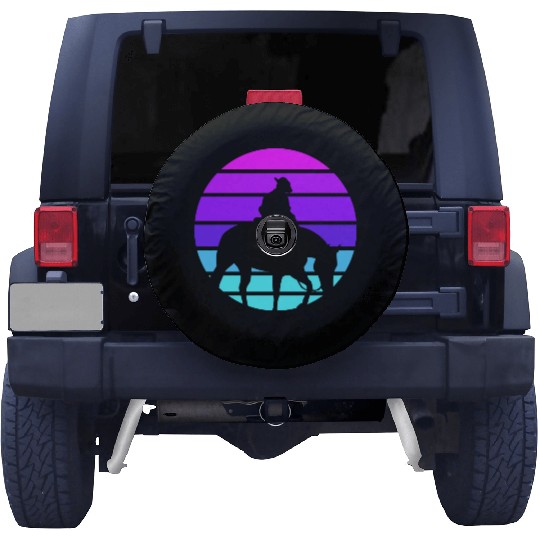 Synthwave Cowboy Horse Wrangler Gift Spare Tire Covers