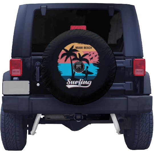 Retro Vintage Sunset Surfing Style Miami Beach Spare Tire Covers