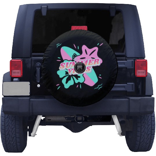 Summer Vibes - Beach, surf, hibiscus and starfish Spare Tire Covers