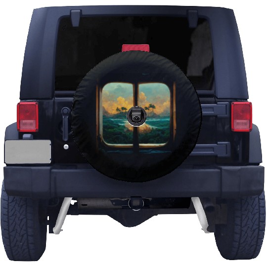 Paradise island painting Spare Tire Covers
