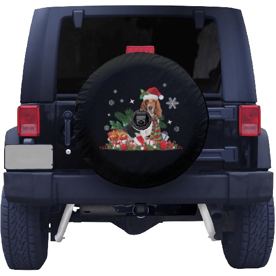 Christmas Basset Hound wearing a Santa Claus Hat Spare Tire Covers