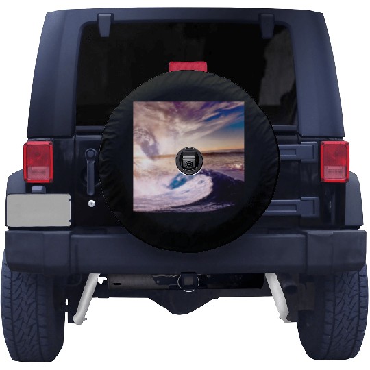 dark blue ocean waves storm fantasy Spare Tire Covers