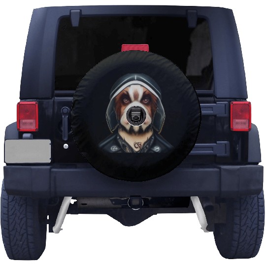 Biker Saint Bernard's dog portrait motorcycle Spare Tire Covers