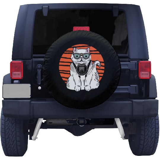 Stylish Nerd Persian Cat Beanie Glasses Tattoo Spare Tire Covers