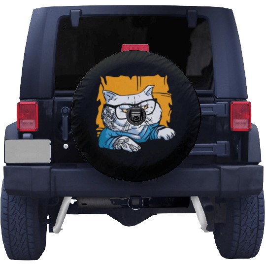 Stylish Nerd Persian Cat Beanie Glasses Tattoo Spare Tire Covers