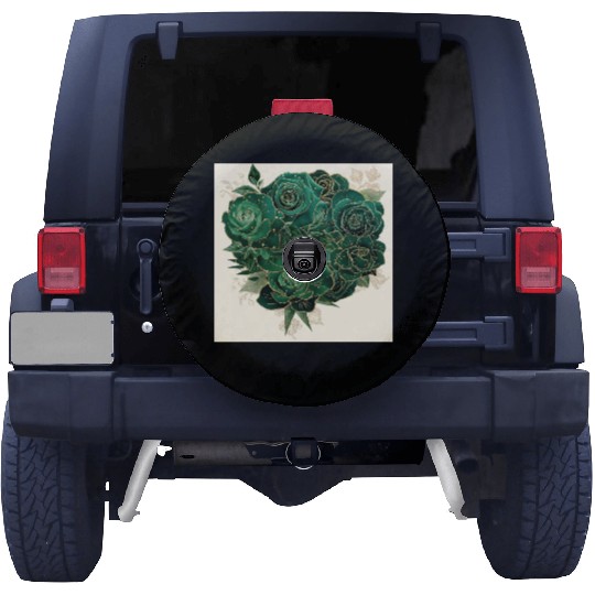 Green and Gold Glam Roses Pattern Spare Tire Covers