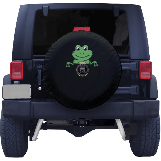 Happy Little Green Frog in the Pocket Funny Animal Spare Tire Covers