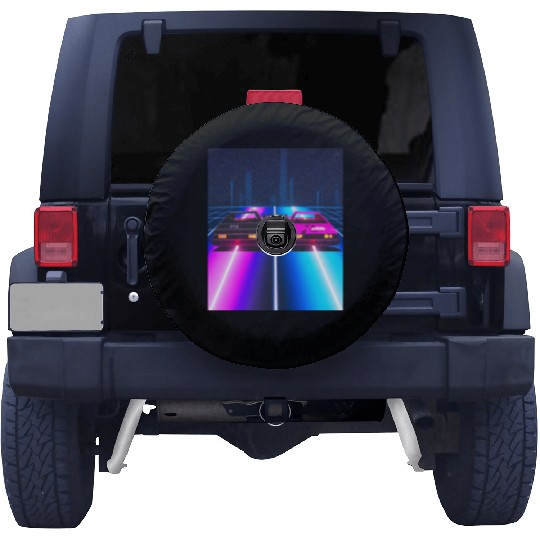 Vaporwave Car Synthwave City Spare Tire Covers