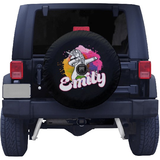 EMILY - Beautiful name with dabbing unicorn Spare Tire Covers