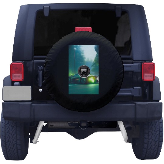 Futuristic grey neon car Spare Tire Covers