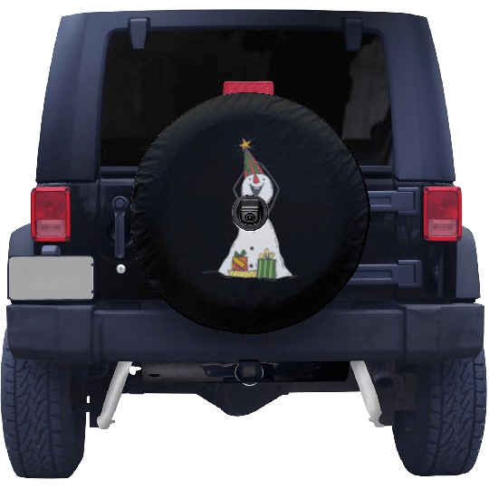 funny snowman with mustache and carrot Spare Tire Covers