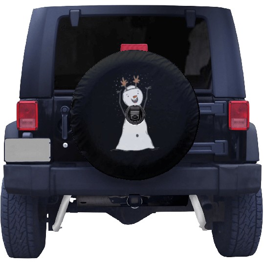 funny snowman with mustache and carrot Spare Tire Covers