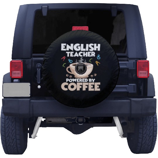 English Teacher Powered By Coffee Language Grammar Spare Tire Covers