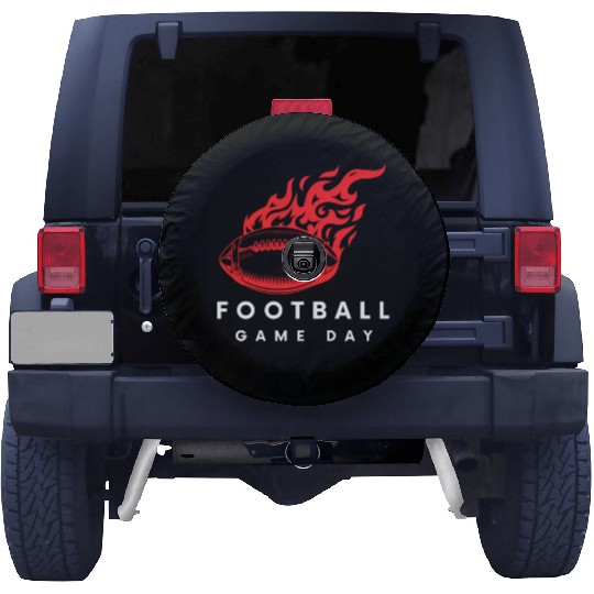 Red Football On Fire Game Day , football fan Spare Tire Covers .