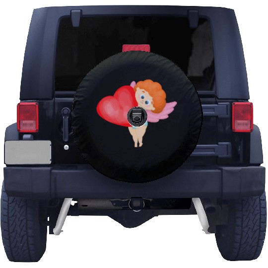 Lovely cupids. Cupid with a red heart Spare Tire Covers