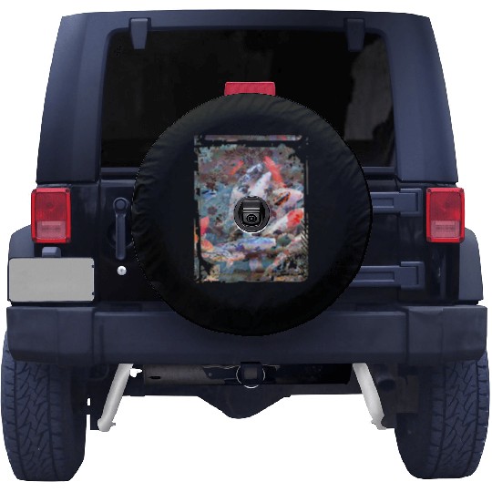 Japan Koi Fish Pond Collage Art 88 Spare Tire Covers