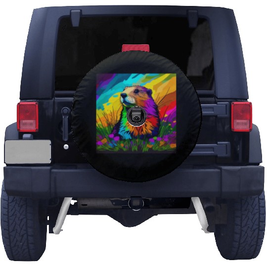 multicolor groundhog.groundhog day ,groundhog gift Spare Tire Covers
