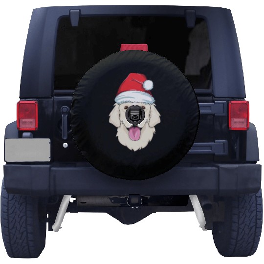 Blond Golden Retriever Santa Hat Cute Christmas Spare Tire Covers