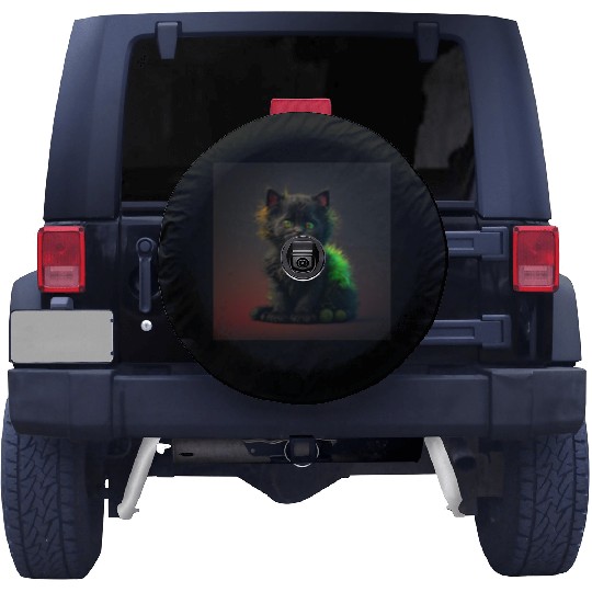 Cute black kitten blended with a wicked spider Spare Tire Covers