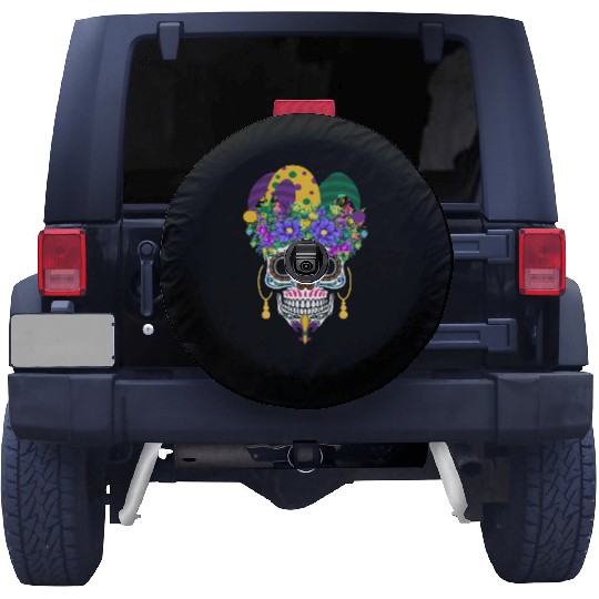 Mardi Gras Mask Dia De Los Muertos Flower Sugar Spare Tire Covers