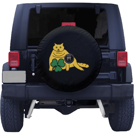 Saint Patricks Day Yellow Chonk Cat with Shamrock Spare Tire Covers