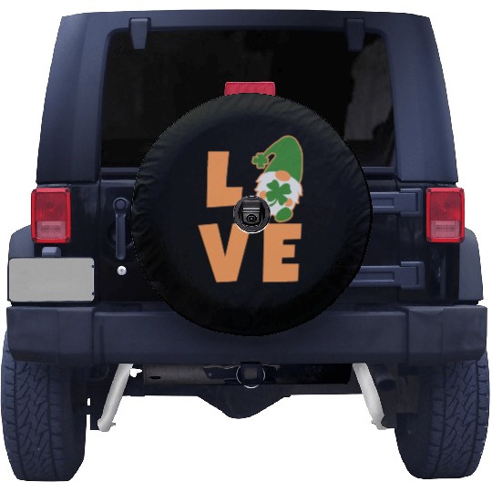 Love Gnome St Patricks Day Woman, Lucky Clover Spare Tire Covers