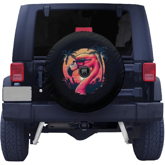 Retro Sunset Pink Flamingo Summer Design Flamingo Spare Tire Covers