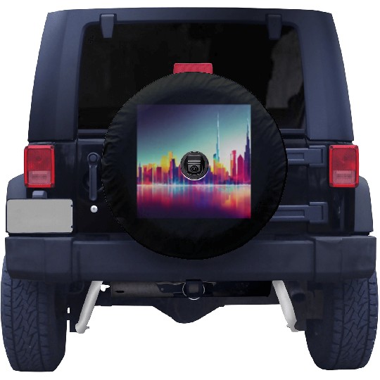 Dubai silhouette skyline abstract art Spare Tire Covers