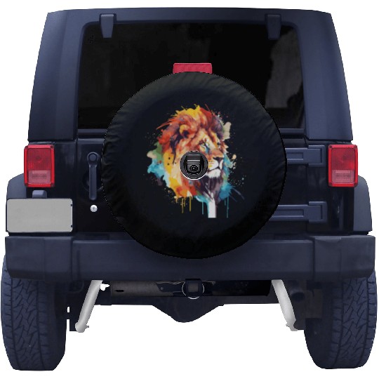 Watercolor Lion Colorful Safari African Wildlife A Spare Tire Covers