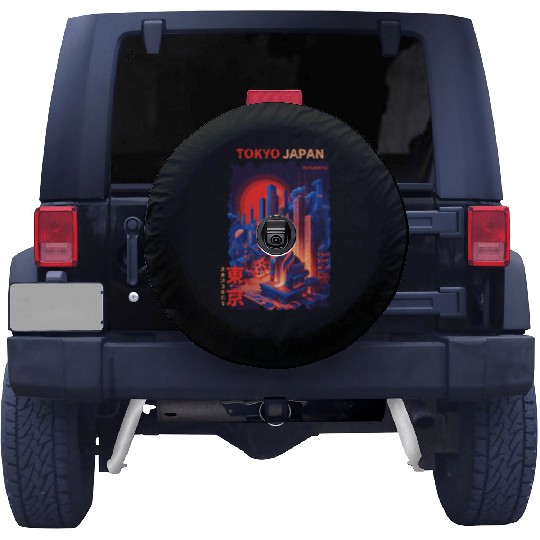 Tokyo Japan Futuristic Cyber City Urban Vaporwave Spare Tire Covers