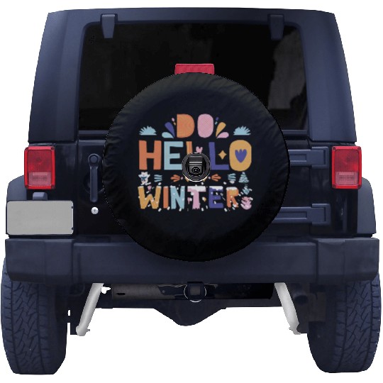 Cute Hello Winter with Snow and Fun Art Spare Tire Covers