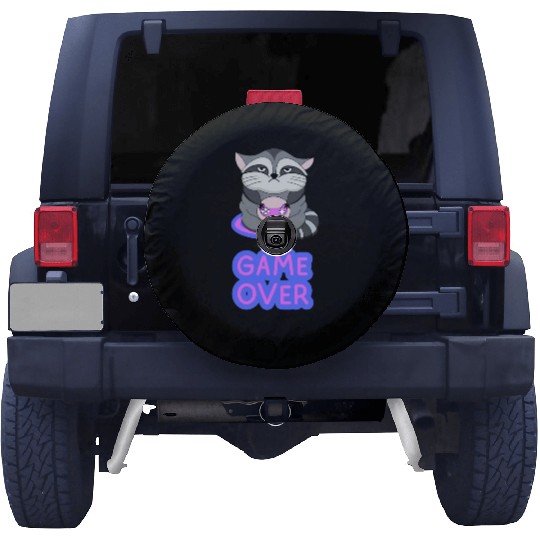 Game Over fat wicked raccoon playing on a console Spare Tire Covers