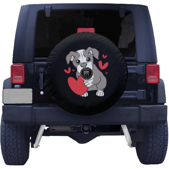 Cute Heart Puppy Boston Terrier Dog Spare Tire Covers