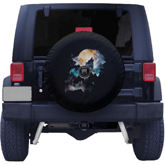 Mountain Wolf Multicolor Watercolor Portrait Spare Tire Covers