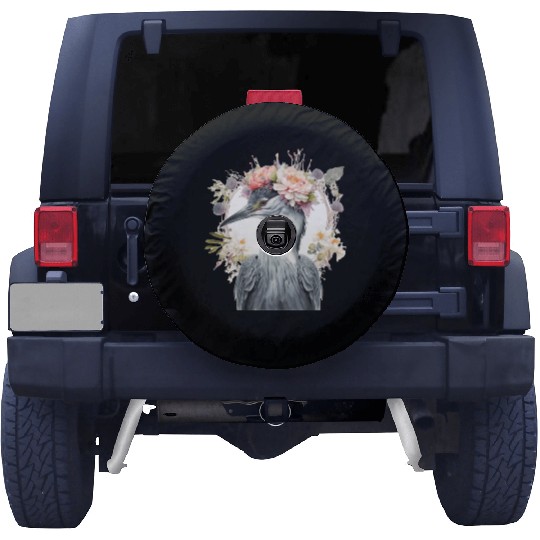 Watercolor Heron Freshwater Bird Flower Crown Flor Spare Tire Covers