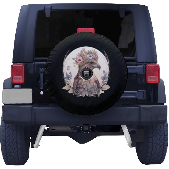 Cute Hawk Bird Of Prey Flower Crown Floral Bird Wa Spare Tire Covers