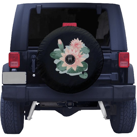Water lily flower with bud in water lily pond Spare Tire Covers