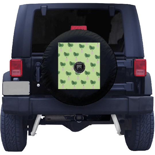 Green Tropical Palm Leaves In A Grey Vessel Spare Tire Covers